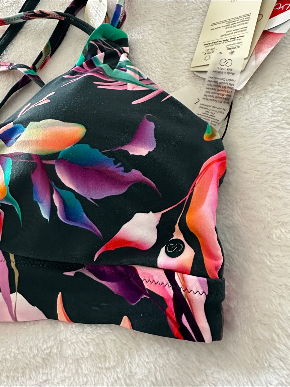 Calia Ruched Front cross bikini top multi colored print Large New - Picture 3 of 8